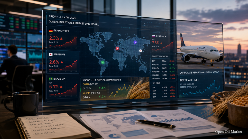 Inflatie van Duitsland, Rusland en Brazilië, PPI van Japan, WASDE en Delta Air Lines rapport — belangrijkste gebeurtenissen 10 juli 2026