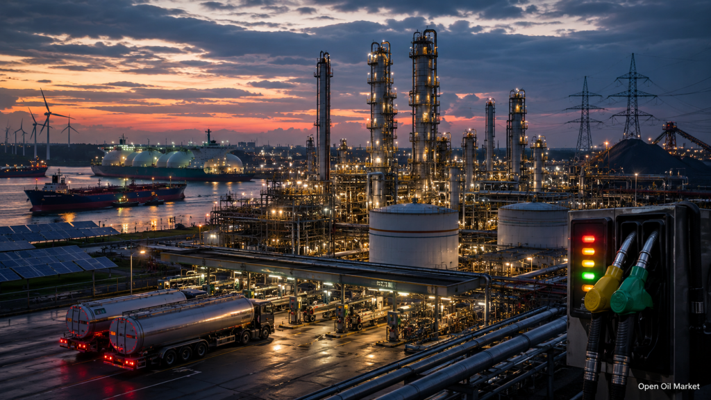 Wereldenergie markt op 11 juli 2026 — olie raffinaderij, tankers, LNG, hernieuwbare energie en elektriciteit