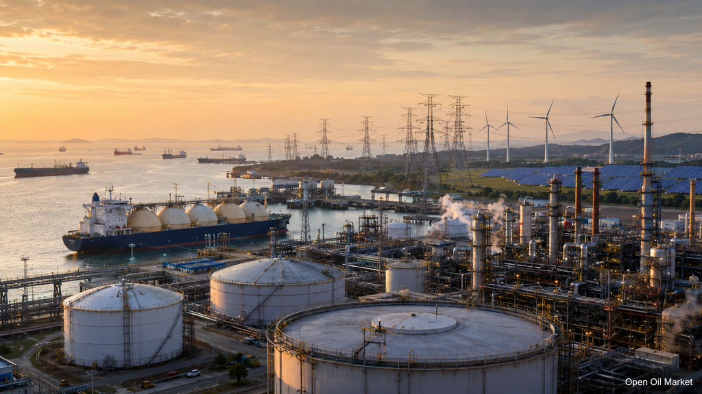 Wereld energie en grondstoffen 11 mei 2026: olie, LNG, olieproducten, elektriciteit en hernieuwbare energie.