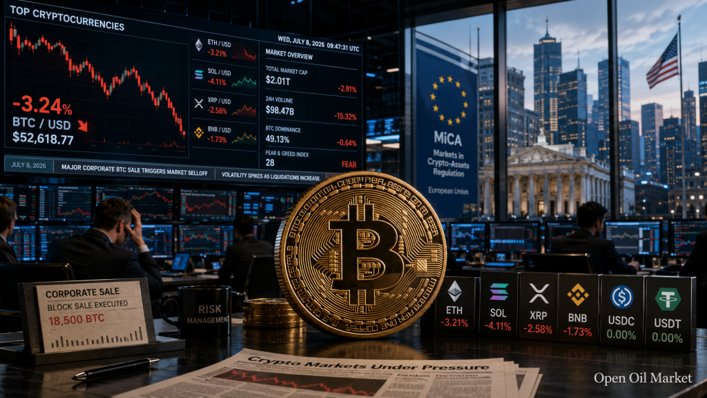 Nieuws over cryptocurrencies, woensdag 8 juli 2026: Bitcoin onder druk van Strategie en nieuwe MiCA-regels