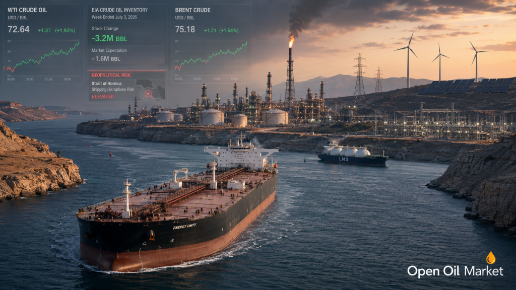 Olie- en gasnieuws — woensdag 8 juli 2026: Risico in Hormuz, EIA-reserves en de olieproductenmarkt.