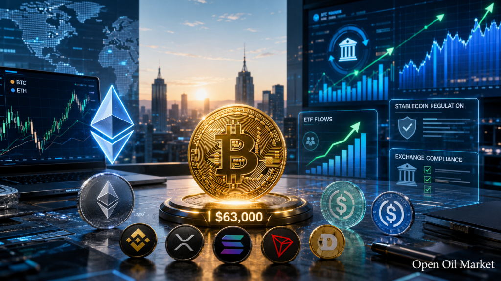 Cryptovalutamarkt 10 juli 2026: Bitcoin rond $63.000, Ethereum, top-10 cryptovaluta, ETF en stablecoins