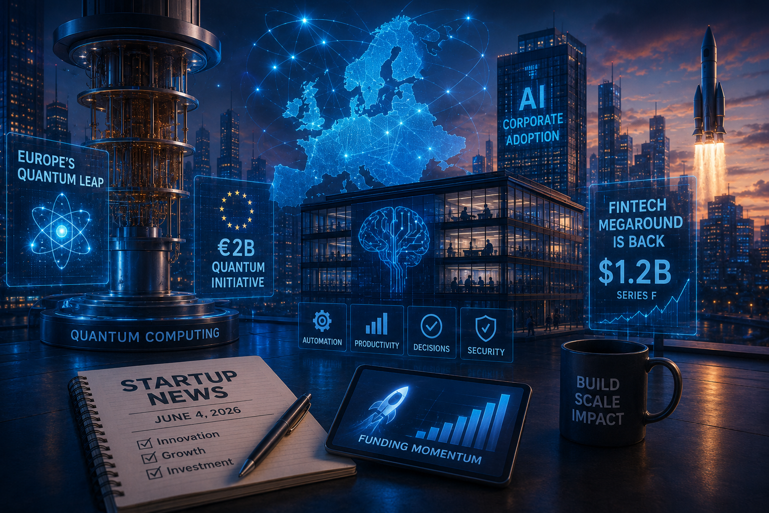 Startup- en durfkapitaalnieuws, donderdag 4 juni 2026: kwantumdoorbraak in Europa, corporate AI en terugkeer van fintech-megarondes