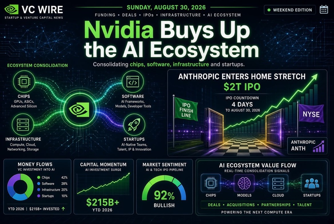 Nieuws over startups en durfkapitaal - zondag, 30 augustus 2026: Nvidia koopt AI-ecosysteem, Anthropic komt in de laatste fase voor IPO van $2 biljoen
