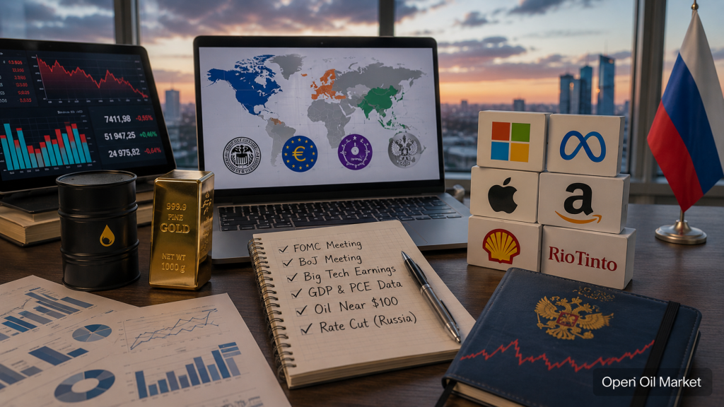 Economische evenementen en bedrijfsrapporten 26 juli 2026: Federal Reserve, Big Tech, olie