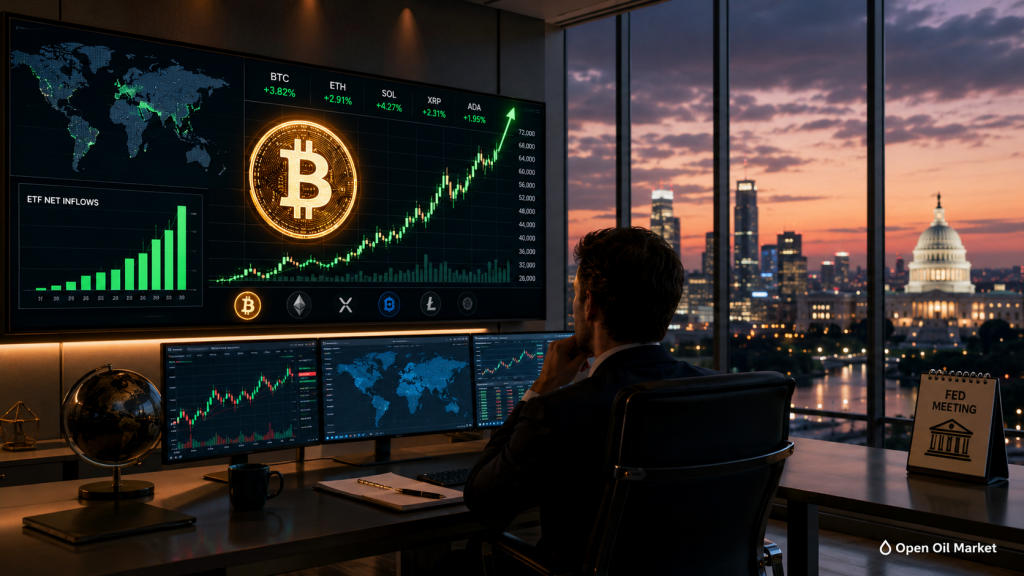 Bitcoin stijgt te midden van ETF-stromen en verwachtingen van de Fed, wereldwijde cryptovalutamarkt 16 juni 2026