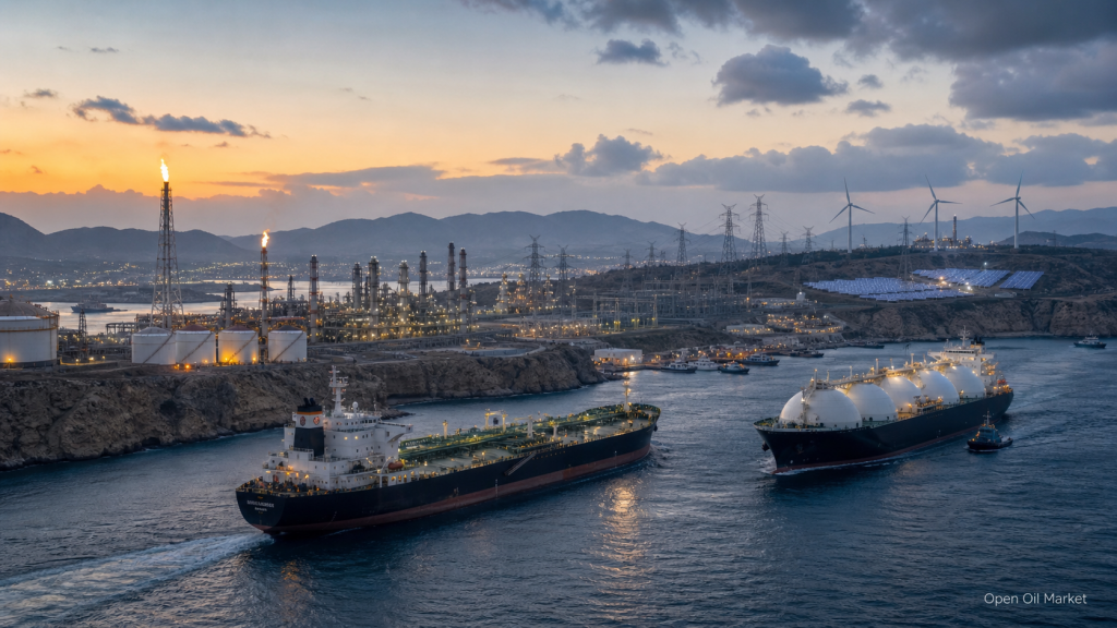 Wereldwijde energiemarkt 5 mei 2026: olie, gas, LNG, raffinaderijen, elektriciteit en hernieuwbare energie.
