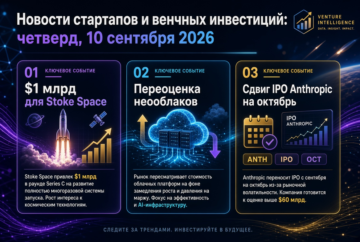 Nieuws over startups en durfkapitaal: donderdag, 10 september 2026 — $1 miljard voor Stoke Space, herwaardering van nevelclouds en verschuiving van IPO Anthropic naar oktober